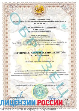 Образец сертификата соответствия аудитора №ST.RU.EXP.00014299-1 Тихорецк Сертификат ISO 14001